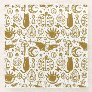 Halloween gouden inkt, naadloos silhouetpatroon. glazen onderzetter