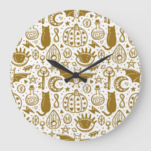 Halloween gouden inkt, naadloos silhouetpatroon. grote klok
