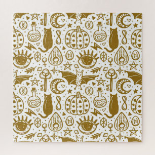 Halloween gouden inkt, naadloos silhouetpatroon. legpuzzel