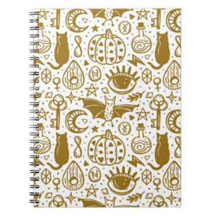 Halloween gouden inkt, naadloos silhouetpatroon. notitieboek