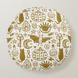 Halloween gouden inkt, naadloos silhouetpatroon. rond kussen
