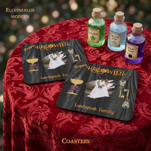 Halloween Gouden Schedels & Champagne & Foto Bier Onderzetter