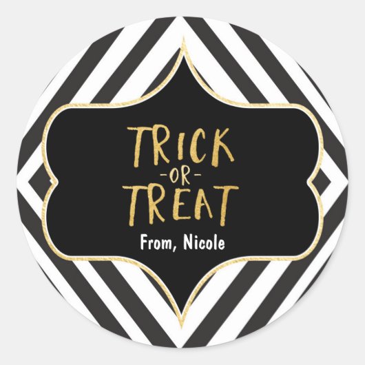 Halloween Gouden TRICK OR TREAT Moderne Chique Sti Ronde Sticker (Voorkant)