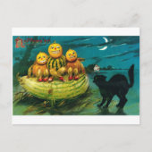 Halloween Gourd Peopl en Cat Briefkaart (Voorkant)