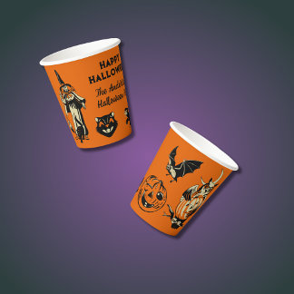 Halloween Grafische Elementen in Vintage Stijl Ora Papieren Bekers