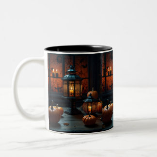 Halloween grafische print pompoen nachtlamp tweekleurige koffiemok