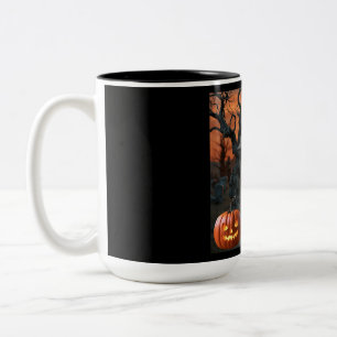 Halloween grafsteen humor "C. Garret Butts" Tweekleurige Koffiemok