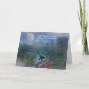 Halloween Grandniece Cute Kat in a Pumpkin Patch Kaart