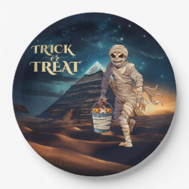 Halloween grap of behandel mumie papieren bordje