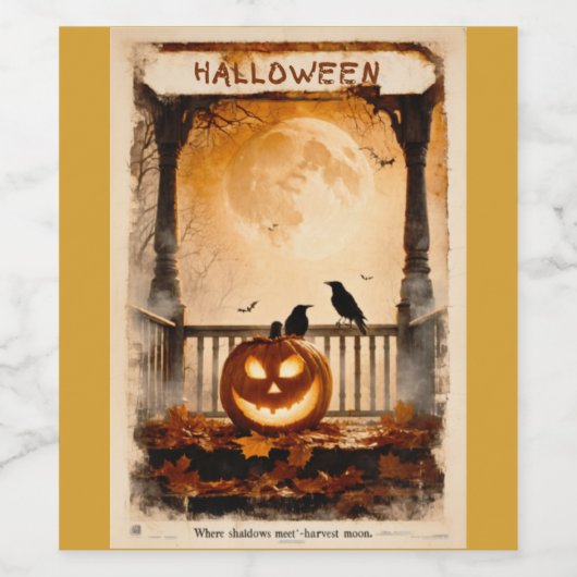 Halloween Graphic – 1960s Poster Aesthetic Wijn Etiket (Enkel label)