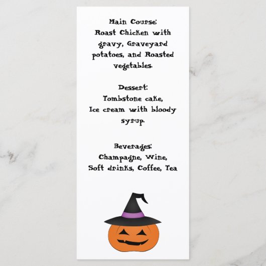 Halloween grappig diner partij eenvoudig menu (Achterkant)