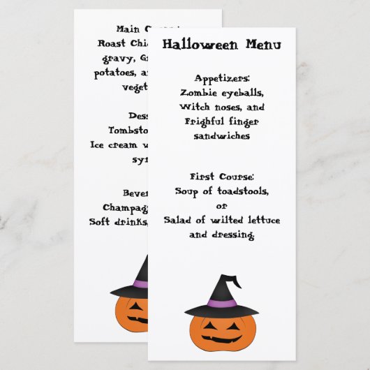 Halloween grappig diner partij eenvoudig menu (Voorkant / Achterkant)
