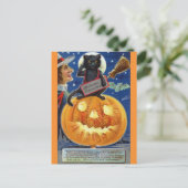 Halloween Grappig  Heks Zwart Kat Pompoen Briefkaart (Staand voorkant)