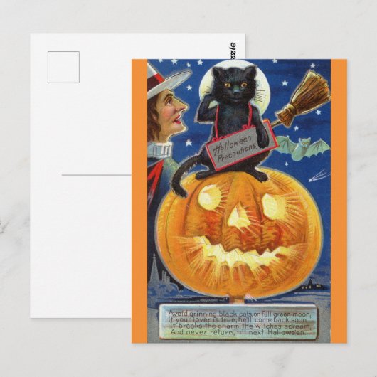 Halloween Grappig Heks Zwart Kat Pompoen Briefkaart (Voorkant / Achterkant)