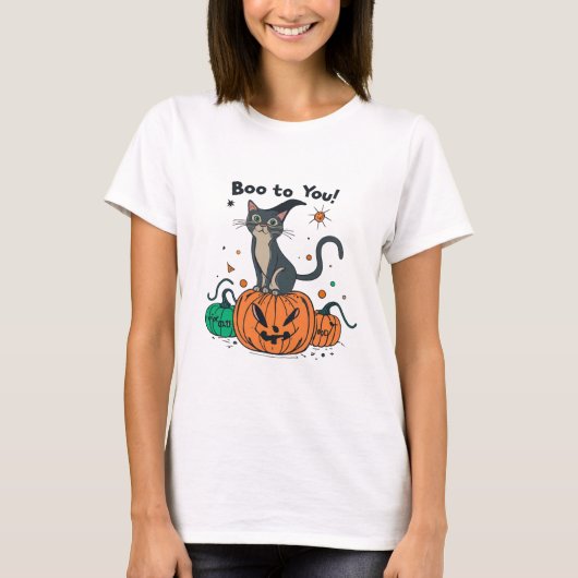 Halloween grappig kat gezegde "Boo to you" T-shirt (Voorkant)