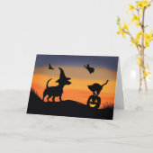 Halloween Grappig met Dachshund Hond Heks Cat Rave Kaart (Gele Bloem)