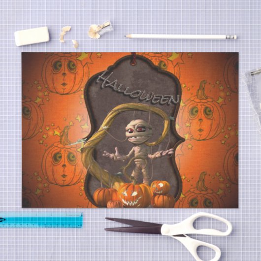 Halloween, grappig mummy met pompoen tissuepapier (Craft)