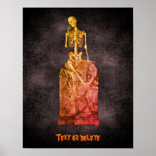 Halloween Grappig Skelet Tombstone gepersonaliseer Poster