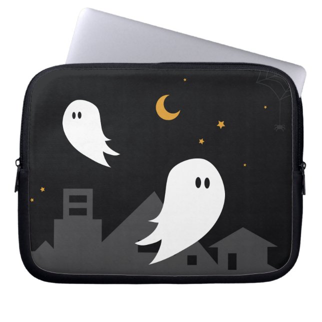 Halloween grappige cartoon-spookstad laptop sleeve (Voorkant)