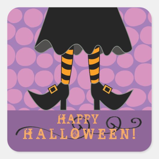 Halloween Grappige Heks Benen Vierkante Sticker (Voorkant)