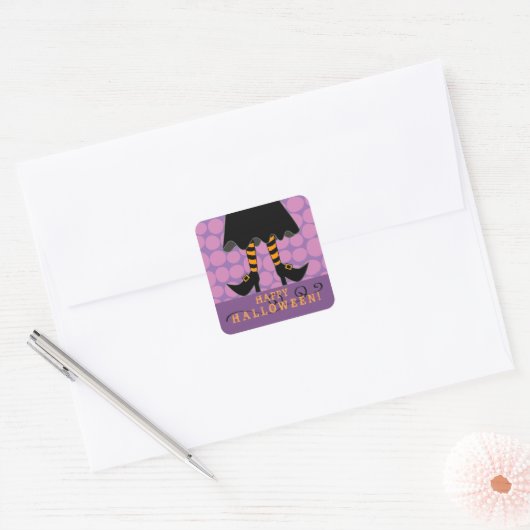 Halloween Grappige Heks Benen Vierkante Sticker (Envelop)