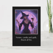 Halloween grappige heks en wijn juichen kaart (Voorkant)