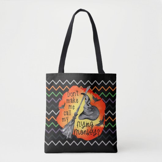 Halloween Grappige Heks Vliegende Apen Chevron Tote Bag (Voorkant)