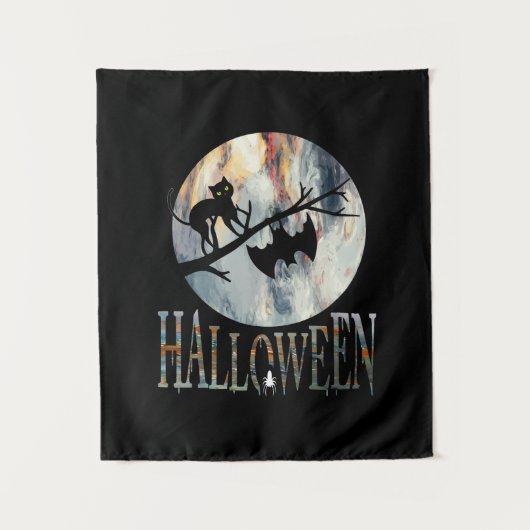 Halloween Grappige Kat Halloween Verjaardag Wandkleed (Voorkant)