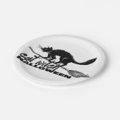 Halloween grappige kat heks op bezemsteel papieren bordje (Gekanteld)