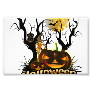 Halloween grappige pompoen met uil foto afdruk