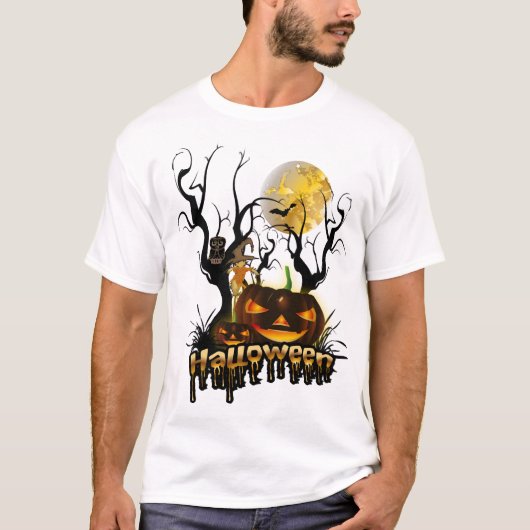 Halloween grappige pompoen met uil t-shirt (Voorkant)