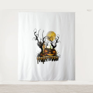 Halloween grappige pompoen met uil wandkleed