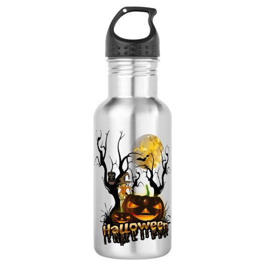 Halloween grappige pompoen met uil waterfles (Voorkant)