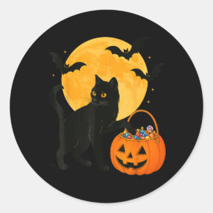Halloween Grappige Zwarte Kat Pompoen Met Zoete Sn Ronde Sticker