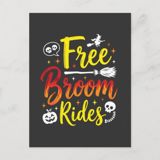 Halloween Gratis Bezem Ritten Heks Grafisch Briefkaart (Voorkant)