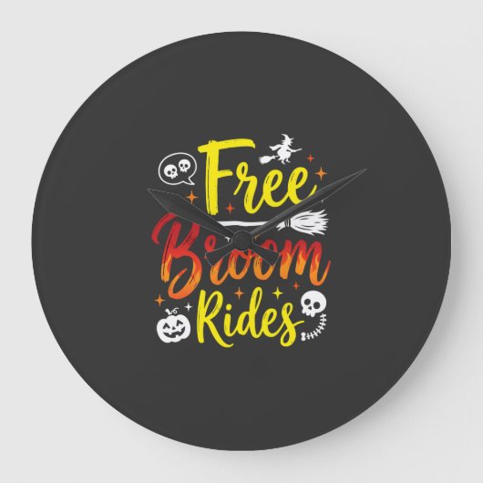 Halloween Gratis Bezem Ritten Heks Grafisch Grote Klok (Voorkant)