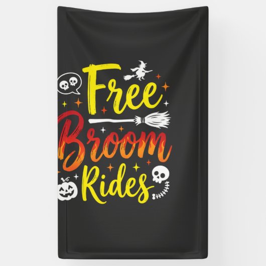 Halloween Gratis Bezem Ritten Heks Grafisch Spandoek (Verticaal)