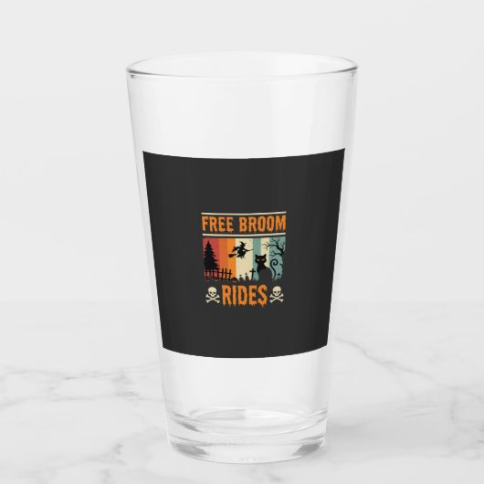 Halloween Gratis Bezem Ritten Heks Kat Glas (Voorkant)