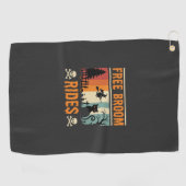 Halloween Gratis Bezem Ritten Heks Kat Golfhanddoek (Horizontaal)