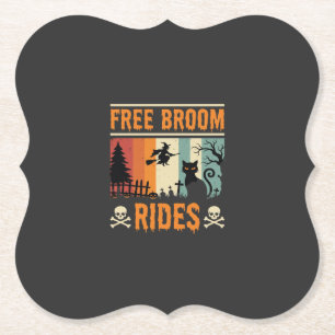 Halloween Gratis Bezem Ritten Heks Kat Kartonnen Onderzetters