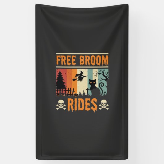 Halloween Gratis Bezem Ritten Heks Kat Spandoek (Verticaal)