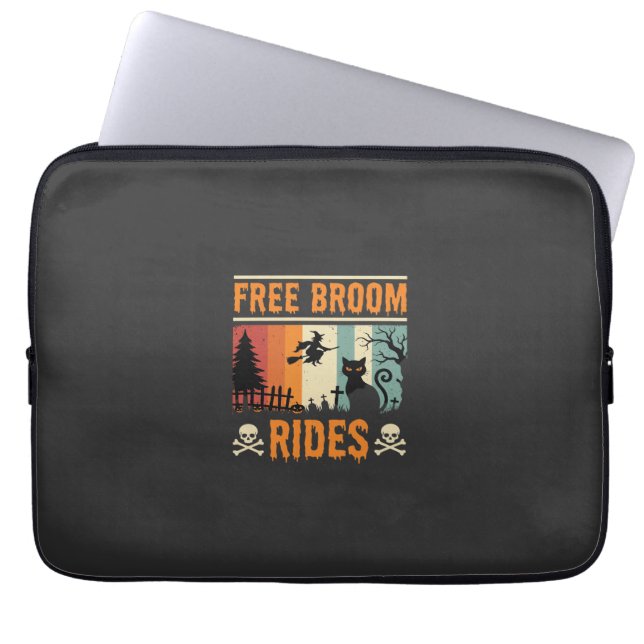Halloween Gratis Bezemritten Heks Kat Laptop Sleeve (Voorkant)