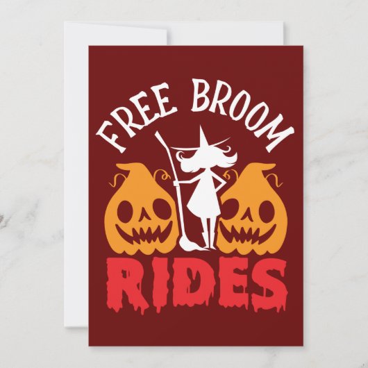 Halloween Gratis Broom Rides Heks Pompoenen Kaart (Voorkant)
