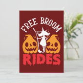Halloween Gratis Broom Rides Heks Pompoenen Kaart (Staand voorkant)