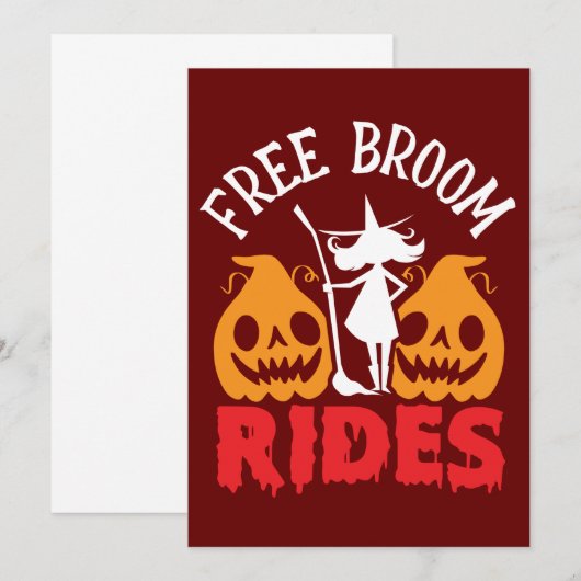 Halloween Gratis Broom Rides Heks Pompoenen Kaart (Voorkant / Achterkant)