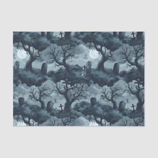 Halloween Graveyard Creepy Trees Ghost Moon Night Tissuepapier (Voorkant)