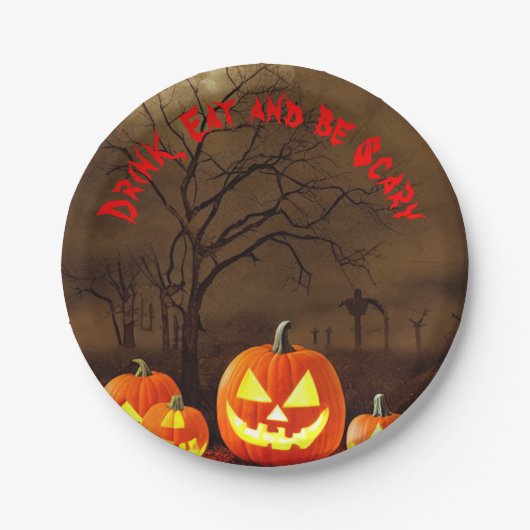 Halloween graveyard Drink Eat and be Scary Papieren Bordje (Voorkant)