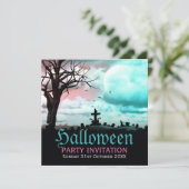 Halloween Graveyard Dusk Invitation Kaart (Staand voorkant)