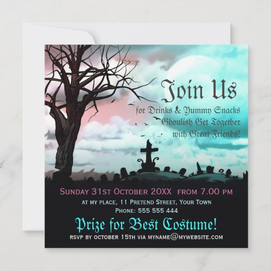 Halloween Graveyard Dusk Invitation Kaart (Achterkant)