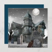 Halloween Graveyard Haunted House Feestdagenkaart (Voorkant / Achterkant)